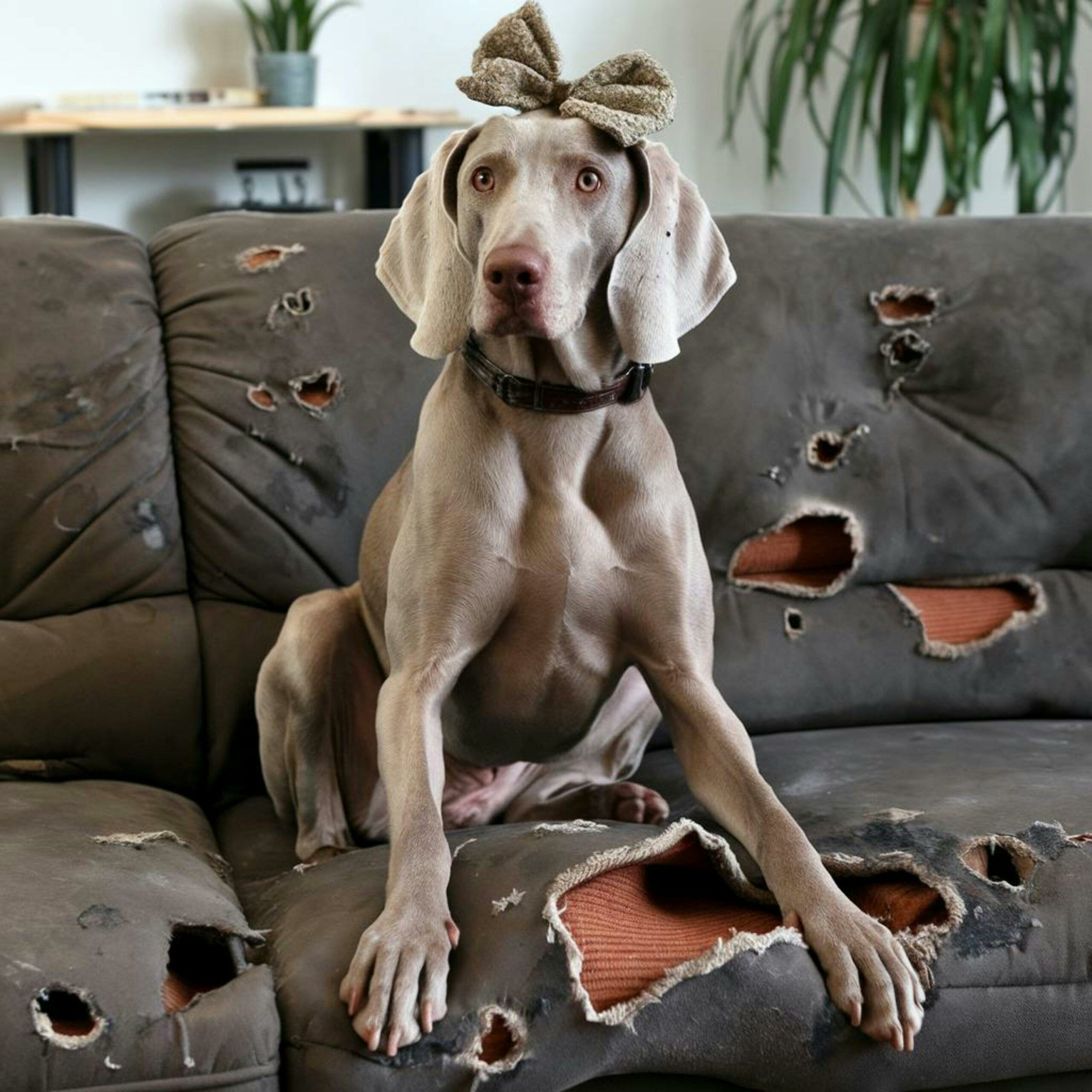 cane con divano rotto